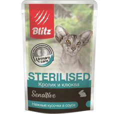 Blitz Кролик и клюква, кусочки в соусе, корм консер.полнорац. для стерил.кошек и кастр.котов, 85 гр