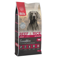 Blitz Adult BEEF & RICE Sensitive (говядина и рис) корм д/взрослых собак всех пород, 1,8 кг